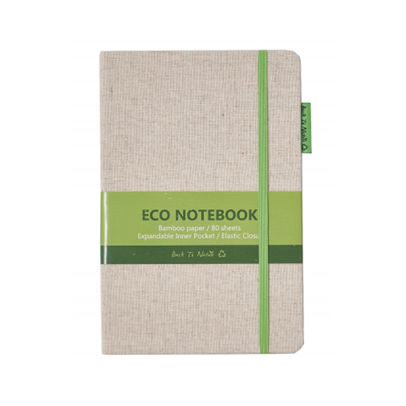 Cuaderno ecológico con cubierta de tela, papel de bambú y correa