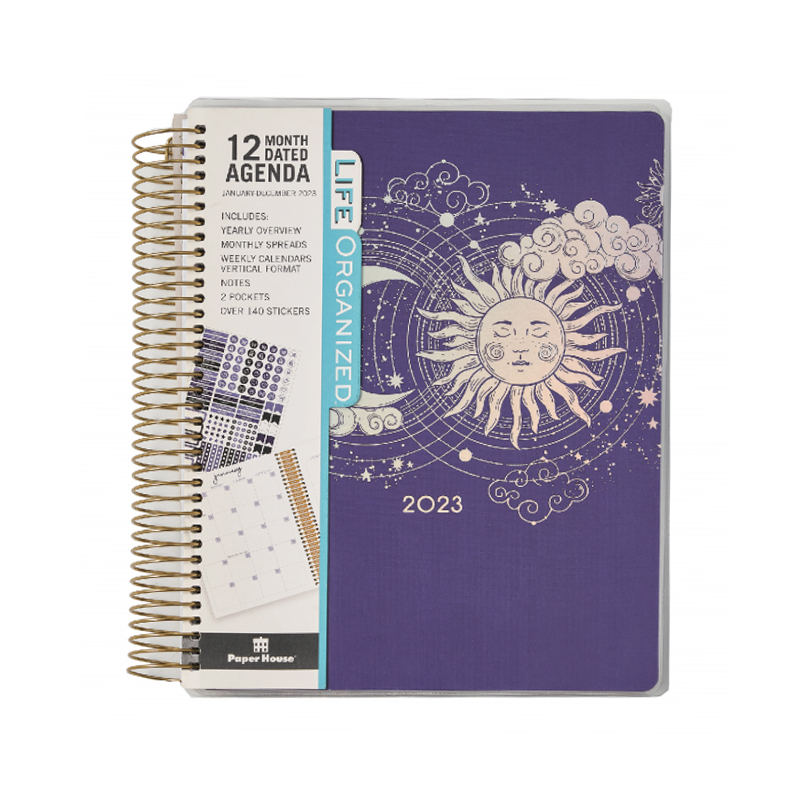 Cuaderno espiral de bucle único con planificador de agenda de 12 meses